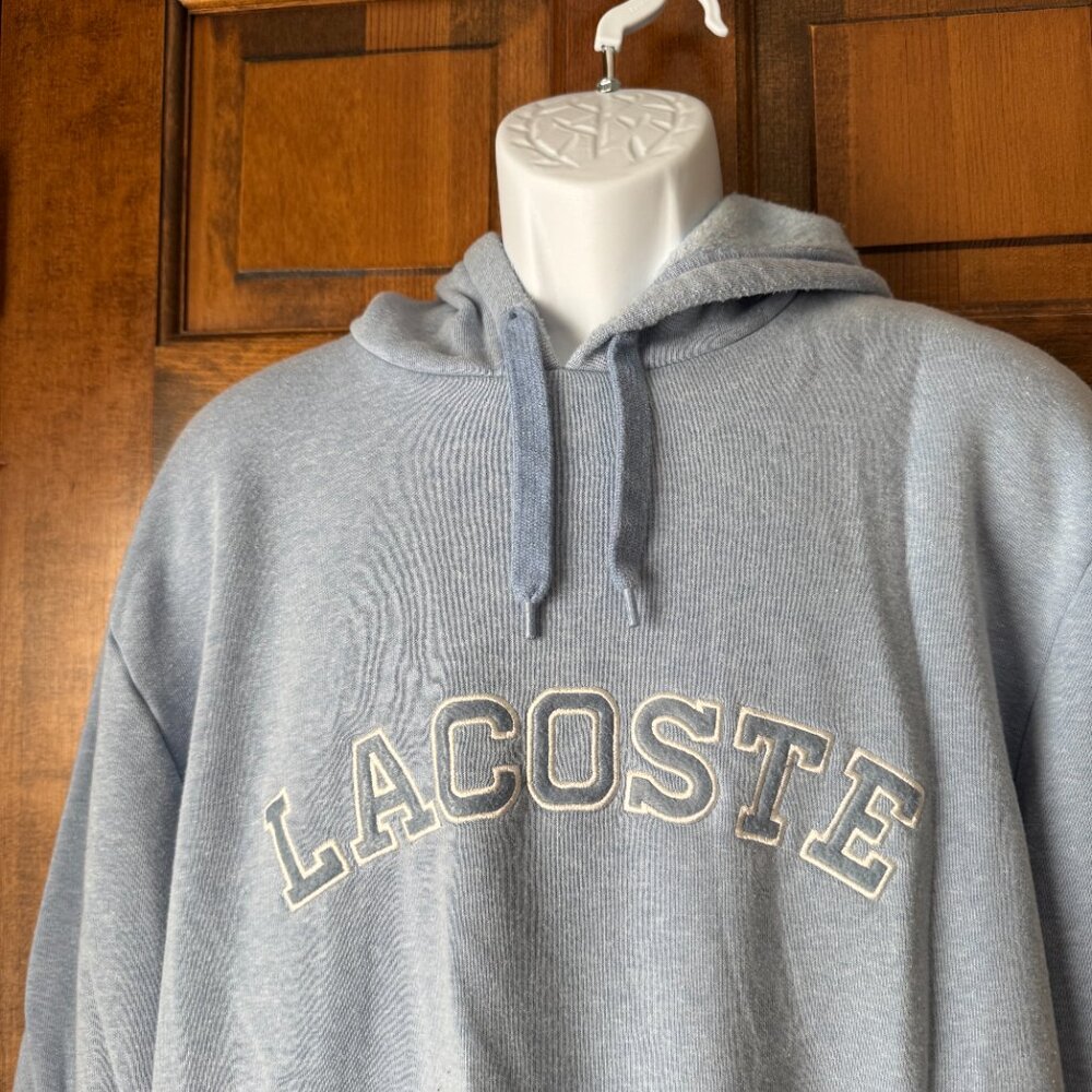 Lacoste Light Blue Pullover Hoodie w/Drawstring Sweatshirt Size 9 - Picture 2 of 11